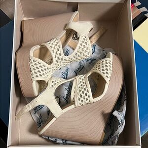 Lucky Brand Cream Crochet Wedge Sandals, size 6.5